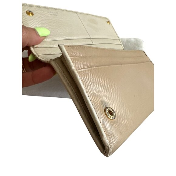 PRADA Tan Cream Saffiano Leather Bow Clutch Wallet w/ Dustbag - Picture 9 of 10